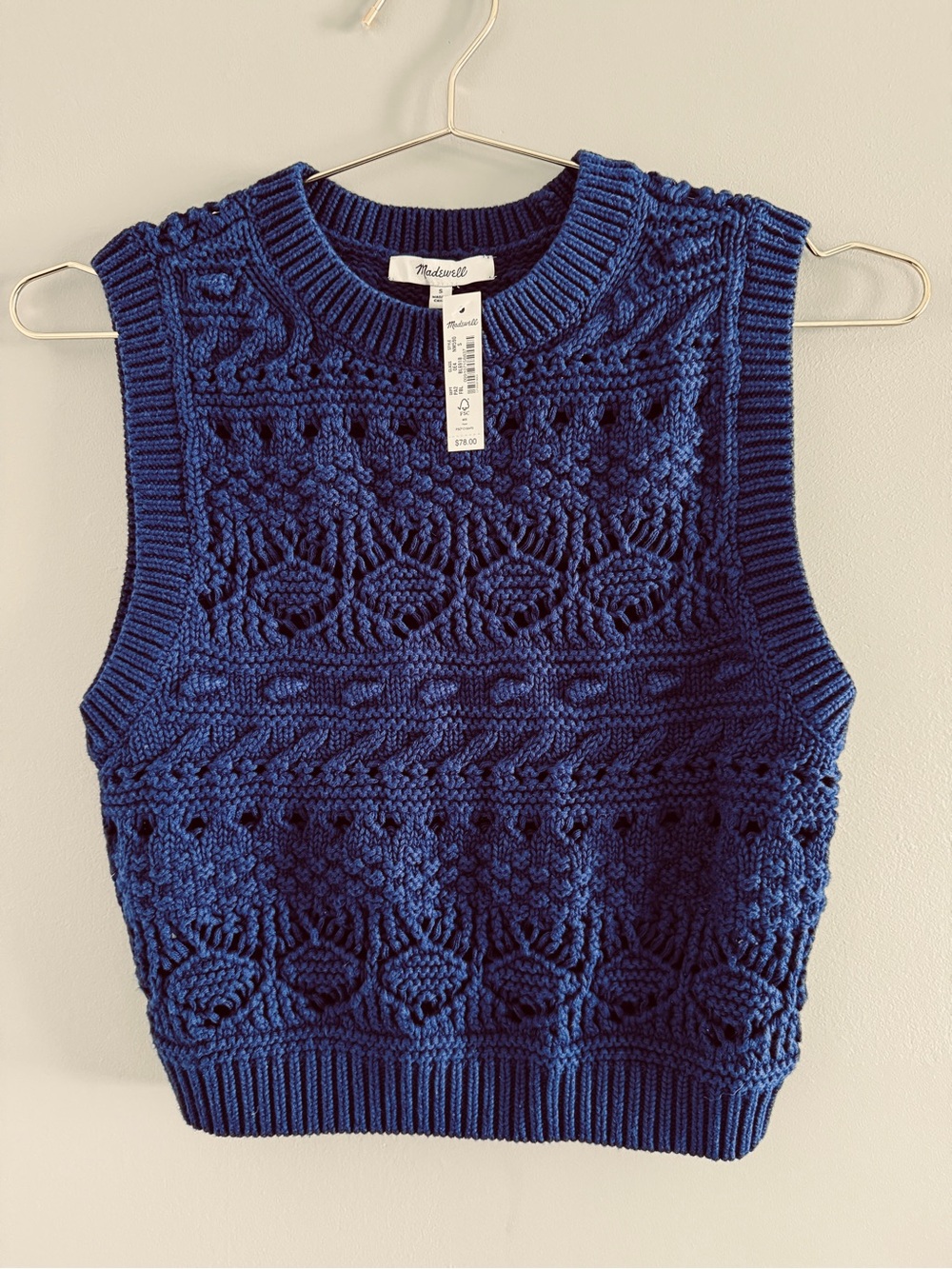 Madewell Navy Cable-Knit Sleeveless V-Neck Sweater Vest